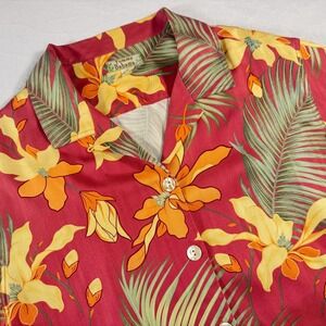 VTG‎ TOMMY BAHAMA Women's L 100% Silk Floral Tropical Button Up Hawaiian Shirt